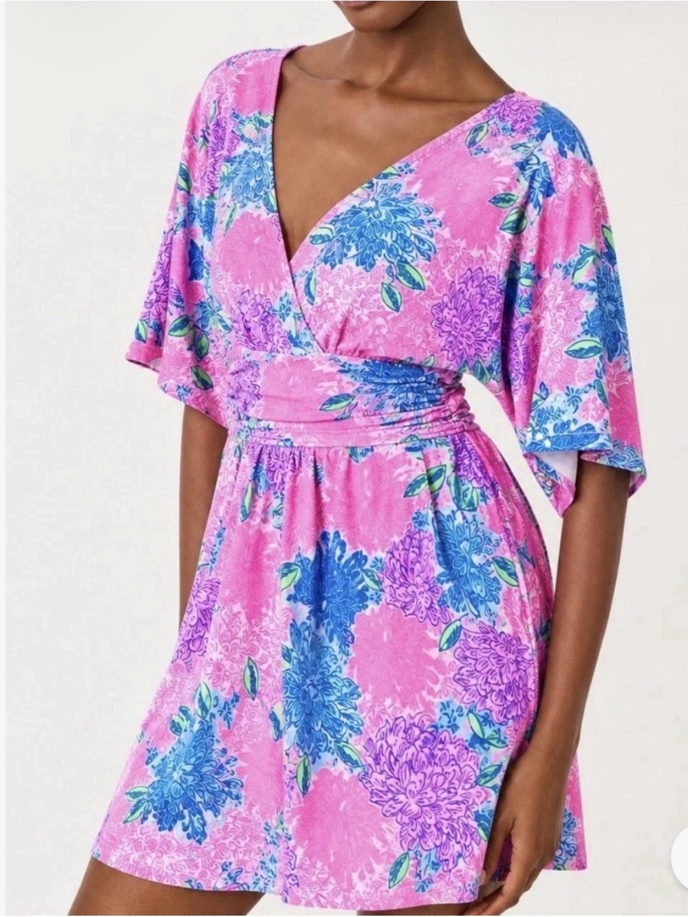 Lilly Pulitzer Parigi Romper Womens M Pink Blue Floral Beach House Blooms NEW